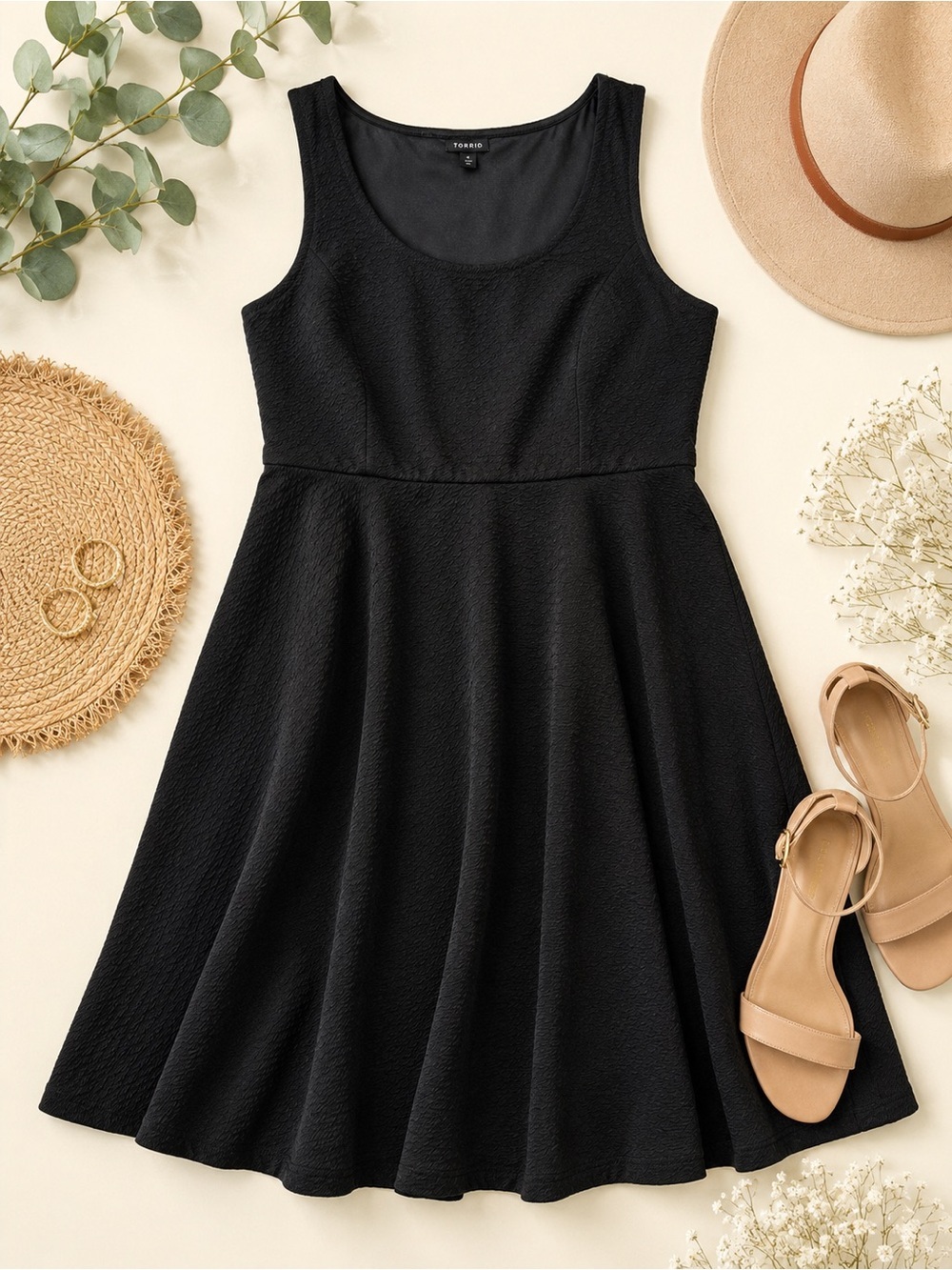 Torrid Black Textured Fit & Flare Dress Size 2 Plus Sleeveless Career Cocktail